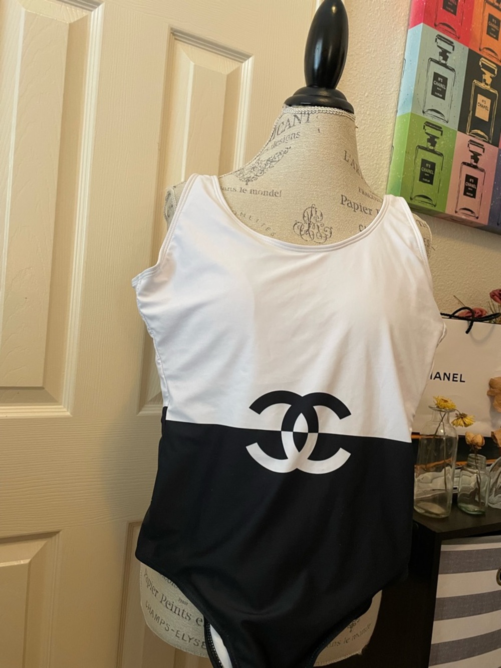 Black and White Bathing Suit.Top with Logo Tag. Closet clear out. No returns.